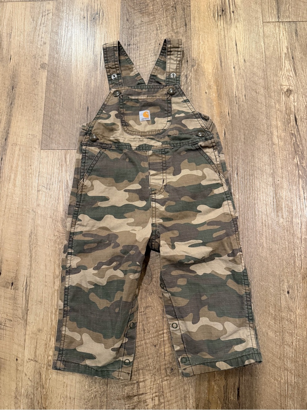 Carhartt 18M Kids Camo Overalls in Green and Brown